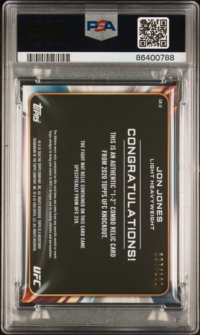 2020 Topps UFC Knockout Jon Jones One-Two Combination Relic #/100 (Event Specific UFC 239) PSA 10 (POP 1)