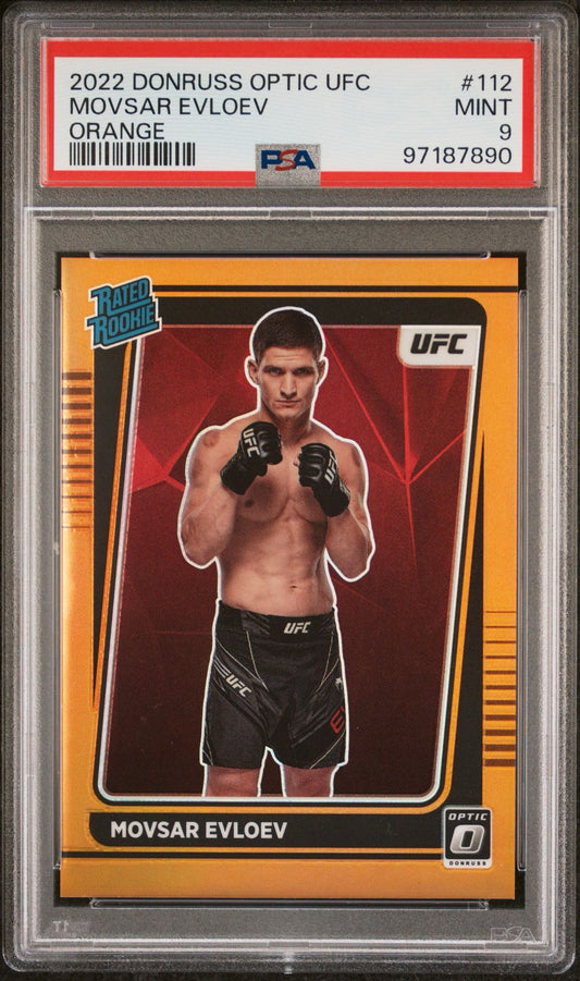 2022 Donruss Optic UFC Movsar Evloev Orange Rated Rookie #/49 PSA 9