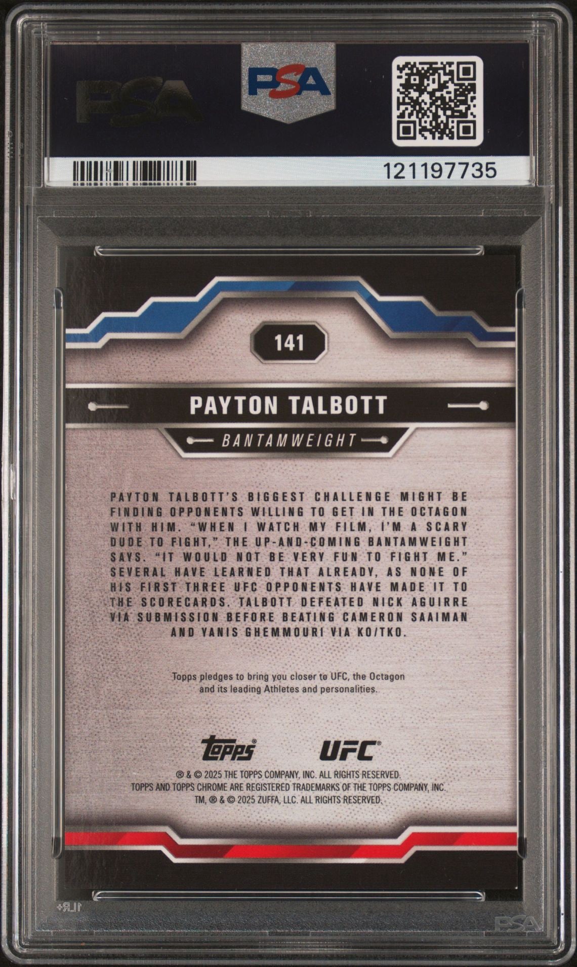 2025 Topps Chrome UFC Payton Talbott #141 Purple Geometric Refractor #/10 PSA 9