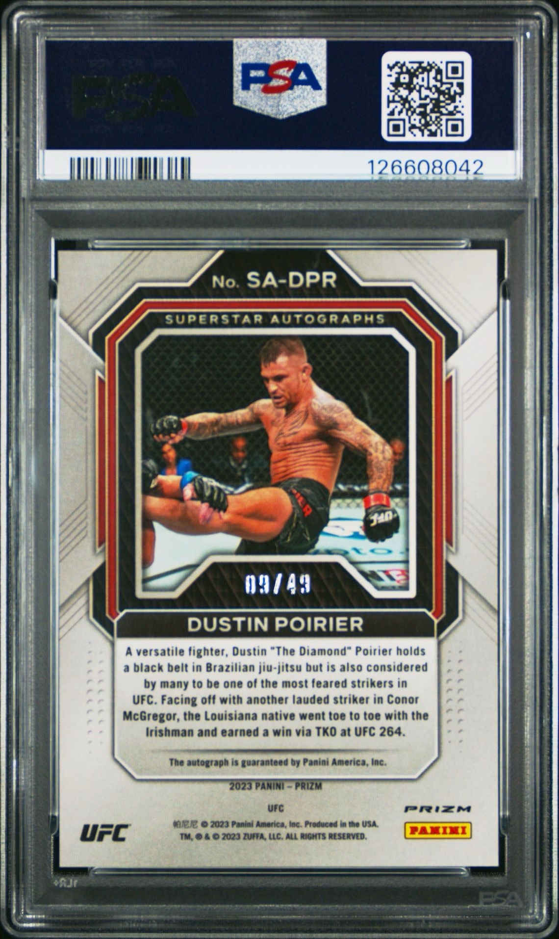 2023 Prizm UFC Dustin Poirier Superstar Autographs Blue #/49 PSA 10