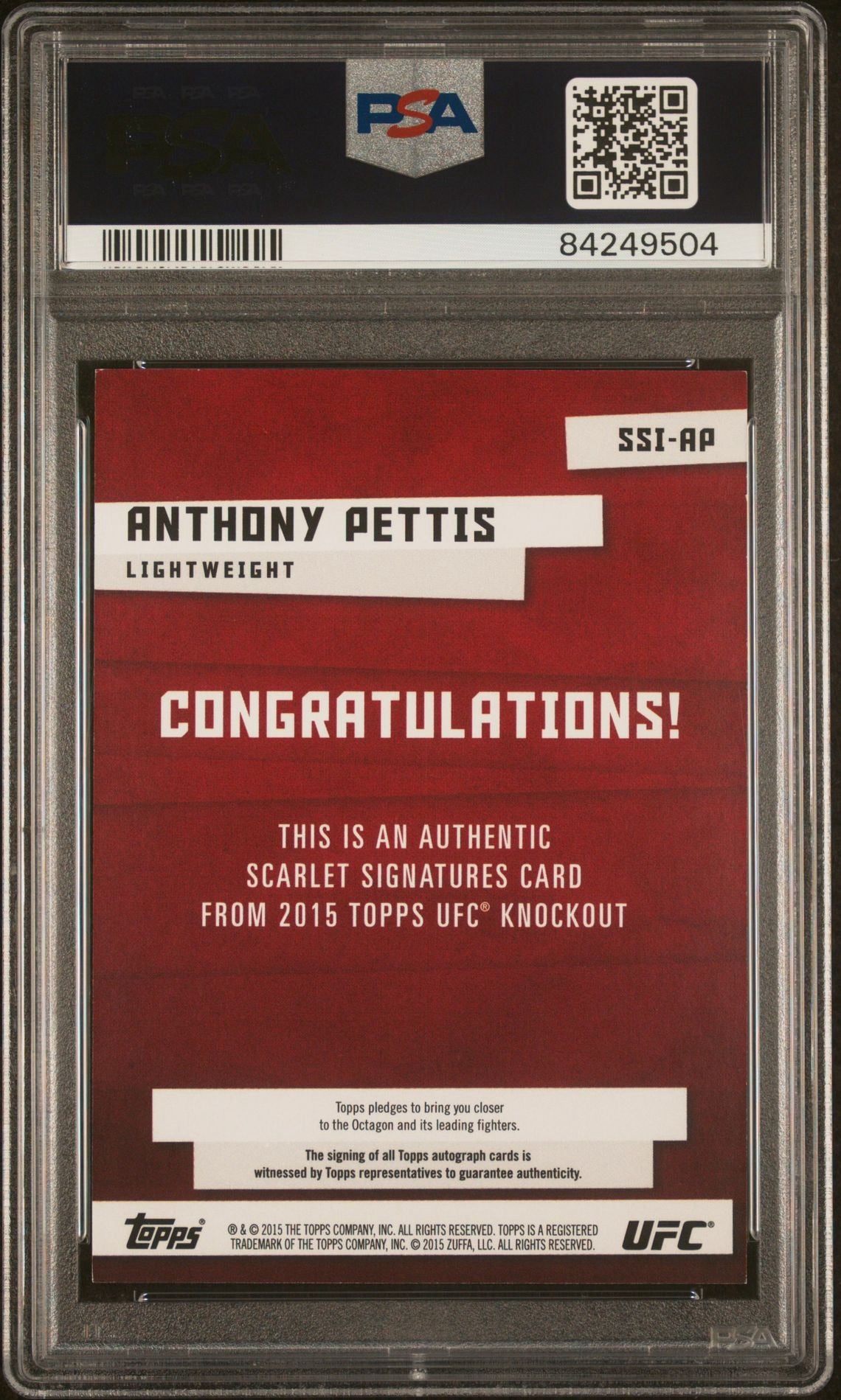 2015 Topps Knockout UFC Anthony Pettis Scarlet Signatures Auto Red Ink #/25 PSA 7