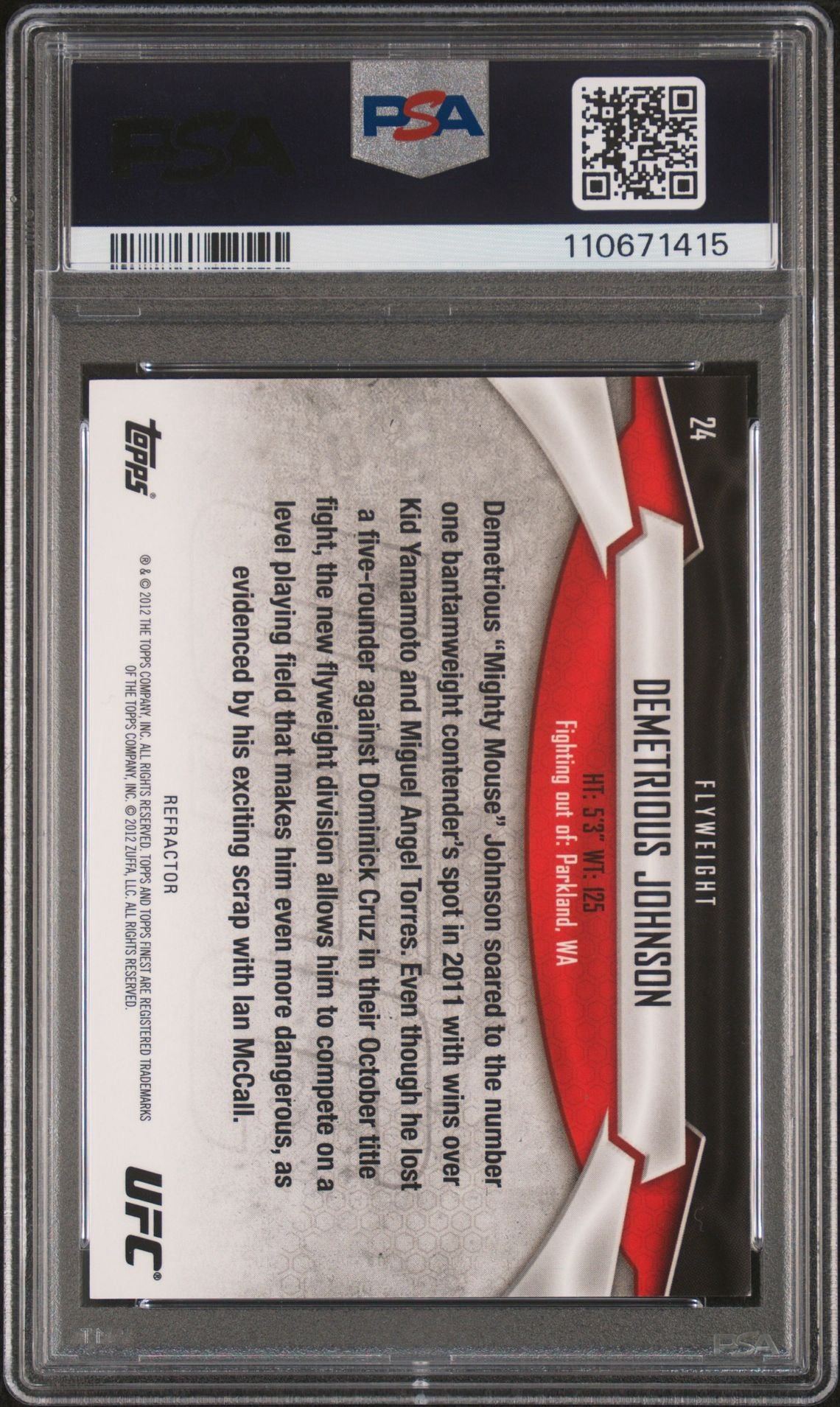 2012 Finest UFC Demetrious Johnson Gold Refractor #/88 PSA 9