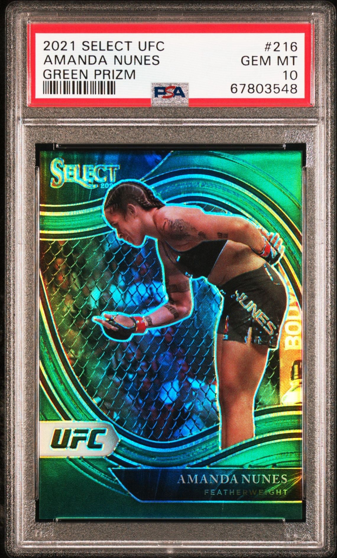 2021 Select UFC Amanda Nunes Green Octagonside #/5 PSA 10