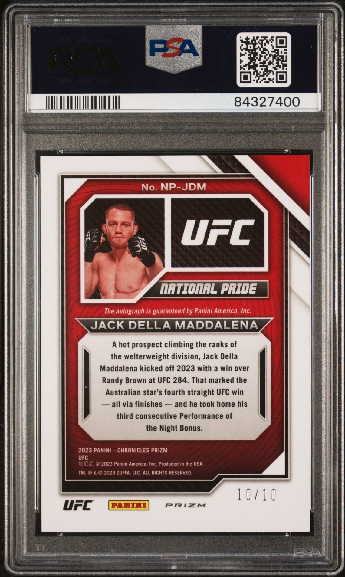 2023 Chronicles UFC Jack Della Maddalena National Pride Auto Gold #/10 PSA 9