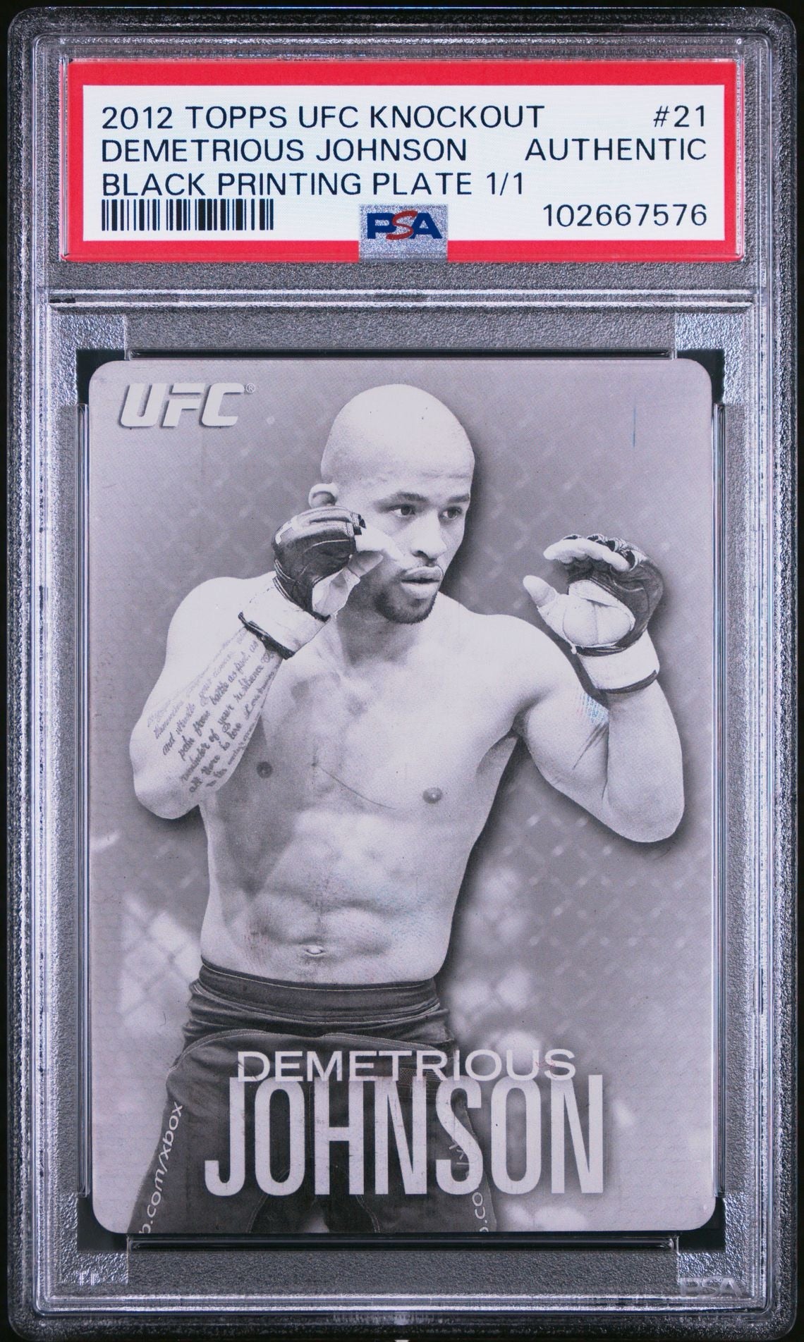 2012 Topps UFC Knockout Demetrious Johnson Black Printing Plate 1/1 PSA Authentic