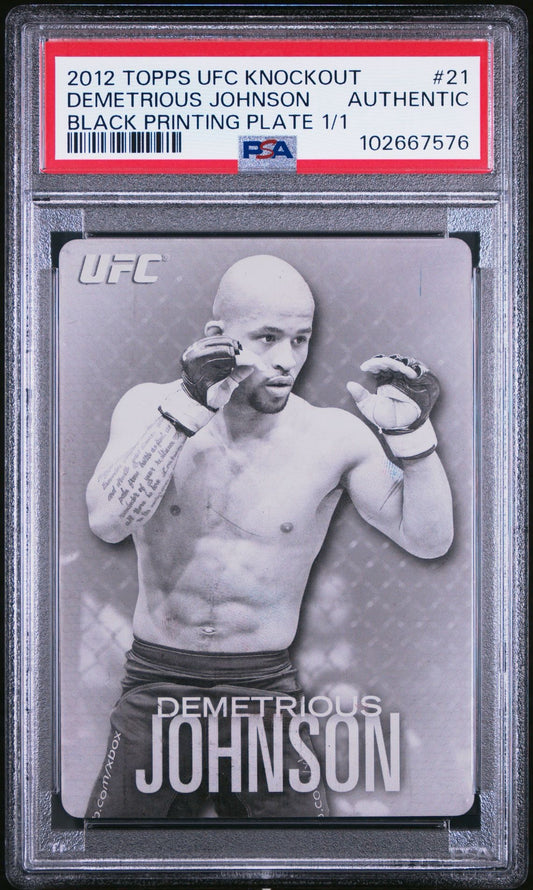 2012 Topps UFC Knockout Demetrious Johnson Black Printing Plate 1/1 PSA Authentic