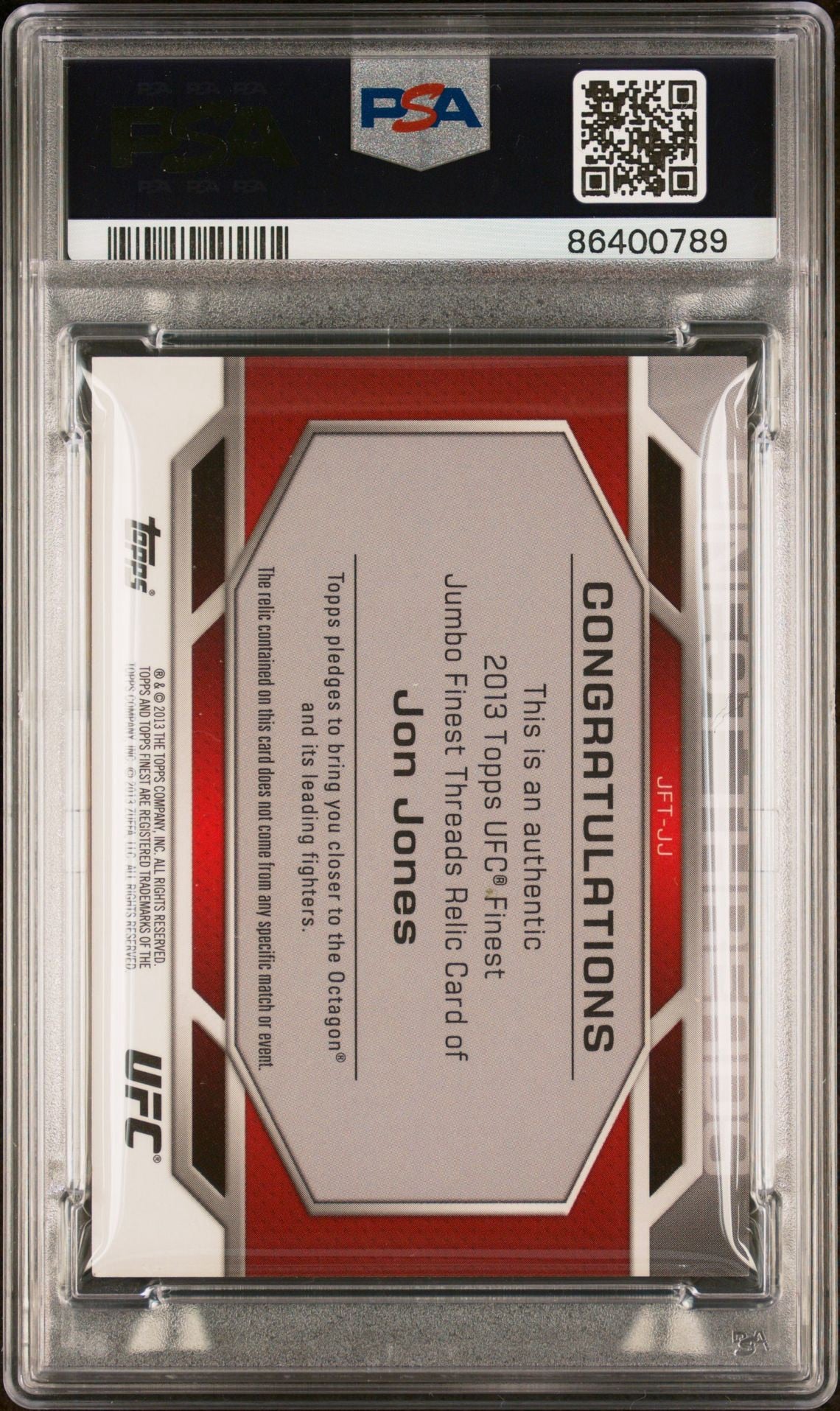 2013 Finest UFC Jon Jones Jumbo Finest Threads Relic Blue Diamond Refractor #/188 PSA 9