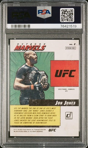 2022 Donruss UFC Jon Jones Octagon Marvels Press Proof Purple #/99 PSA 9