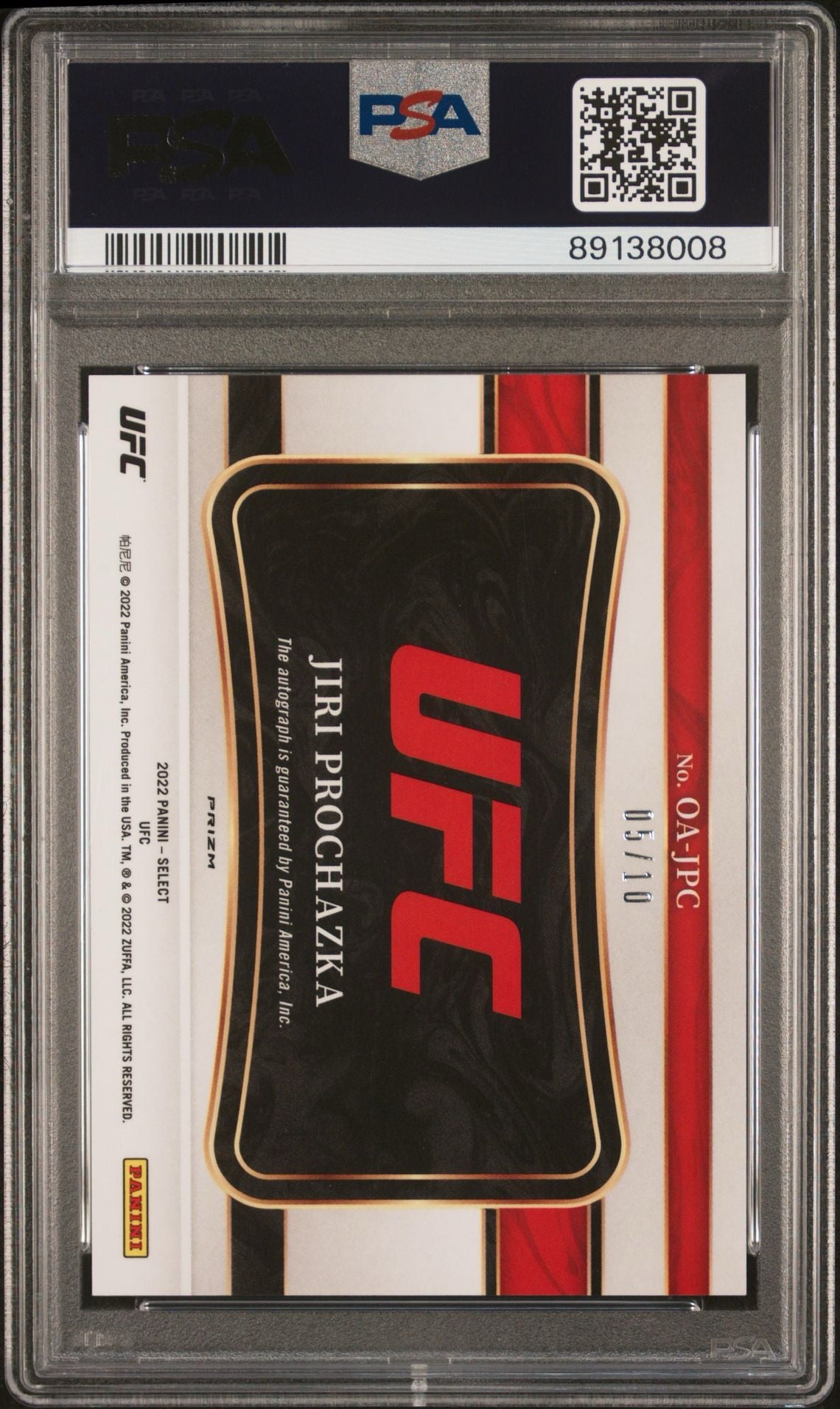 2022 Select UFC Jiri Prochazka Octagon Action Signatures #OAJPC Gold PSA 10