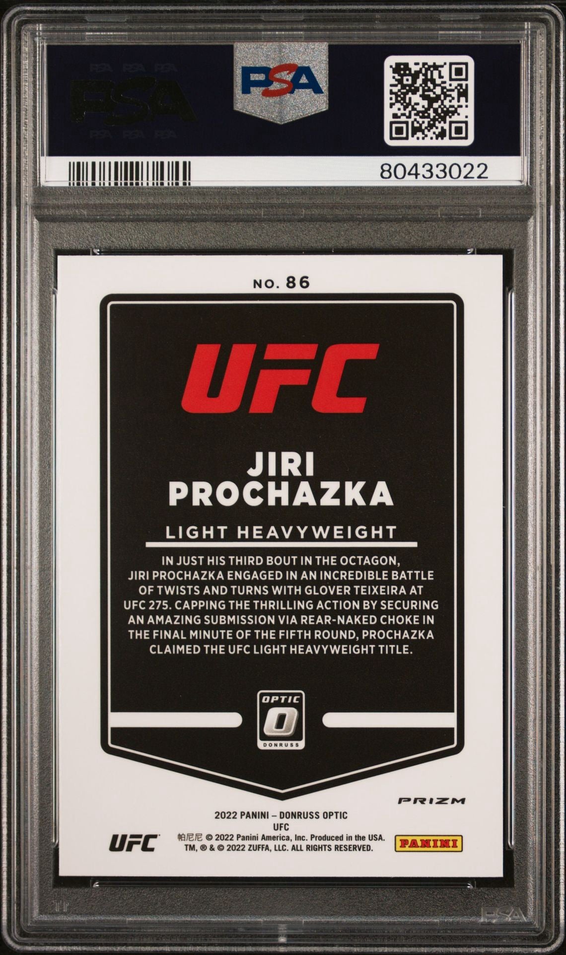 2022 Donruss Optic UFC Jiri Prochazka Black Pandora SSP Case Hit #86 PSA 10