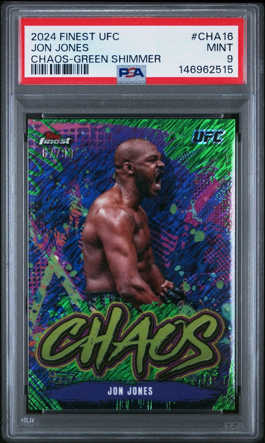 2024 Finest UFC Jon Jones Chaos Green Shimmer #/93 PSA 9