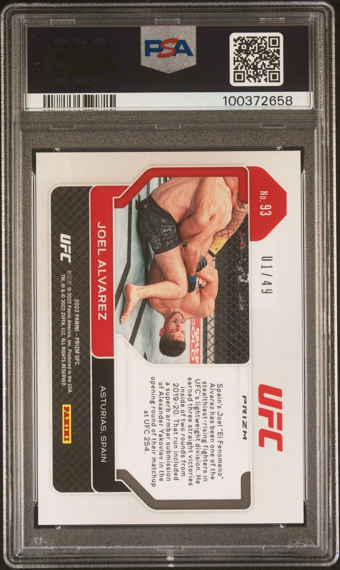 2022 Prizm UFC Joel Alvarez Teal Prizm Rookie #/49 PSA 10