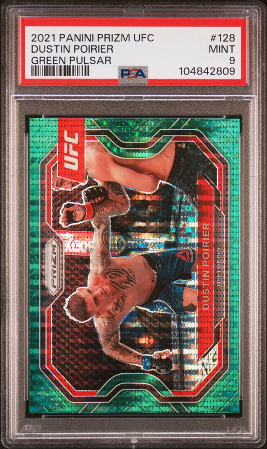 2022 Panini Prizm UFC Dustin Poirier #21 Green Pulsar Prizm #/25 PSA 9