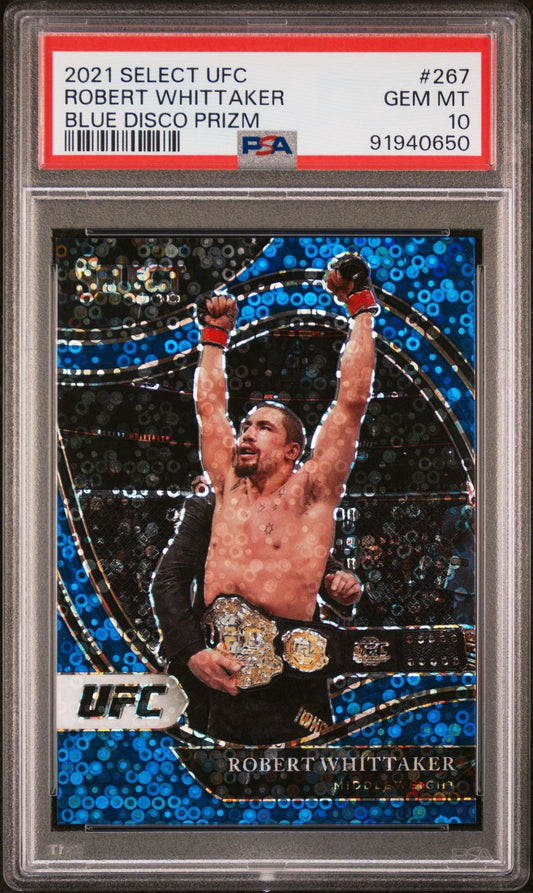 2021 Select UFC Robert Whittaker Octagonside Blue Disco #/99 PSA 10