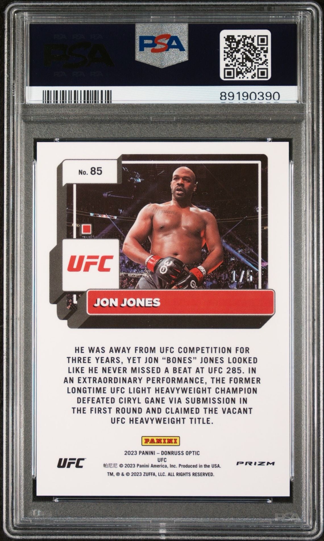 2023 Donruss Optic UFC Jon Jones Green 1/5 PSA 9