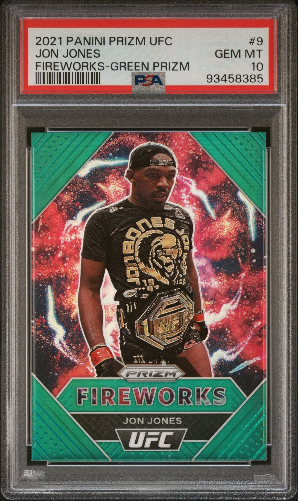 2021 Panini Prizm UFC Jon Jones Fireworks Green Prizm PSA 10