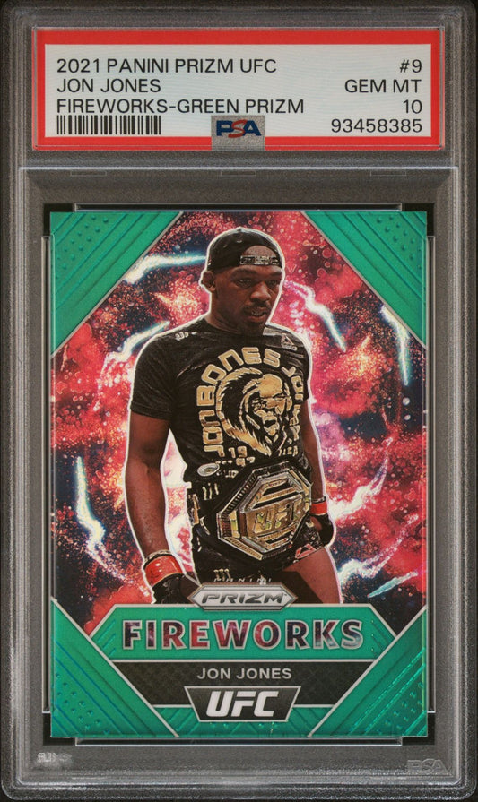 2021 Panini Prizm UFC Jon Jones Fireworks Green Prizm PSA 10