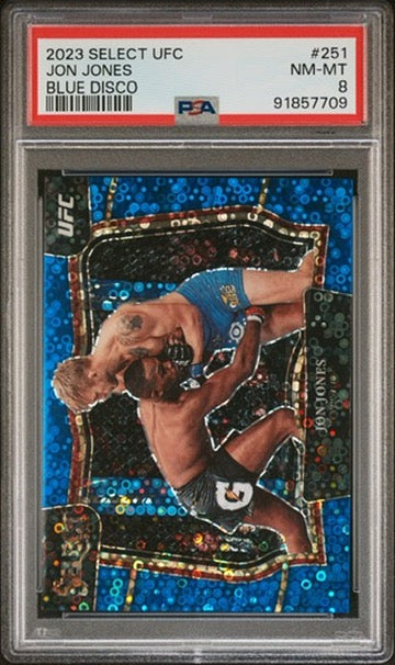 2023 Select UFC Jon Jones Octagonside Blue Disco #/49 PSA 8