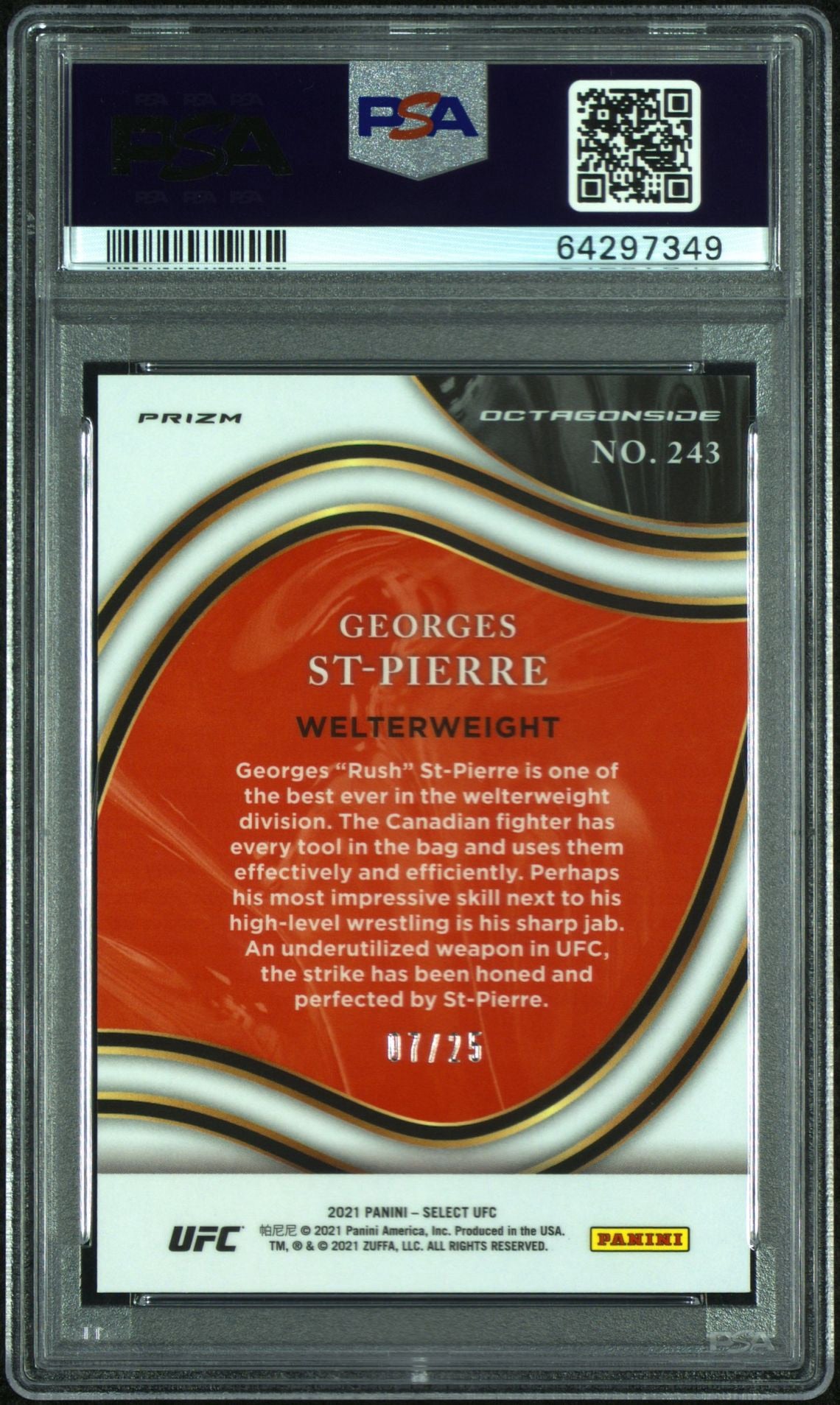 2021 Panini Select UFC Georges St-Pierre Tie-Dye Octagonside #/25 PSA 9