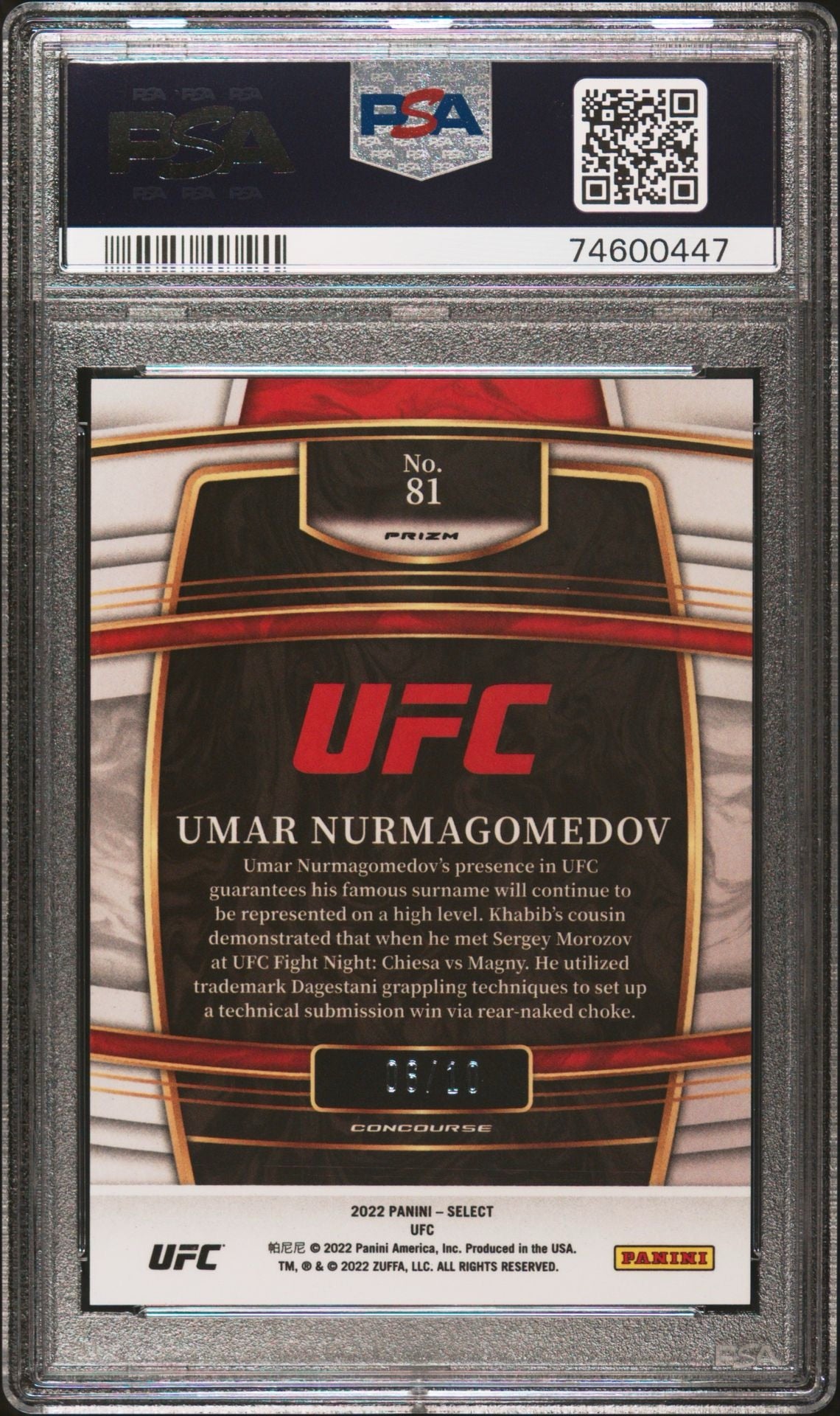 2022 Select UFC Umar Nurmagomedov Gold Prizm #/10 PSA 9