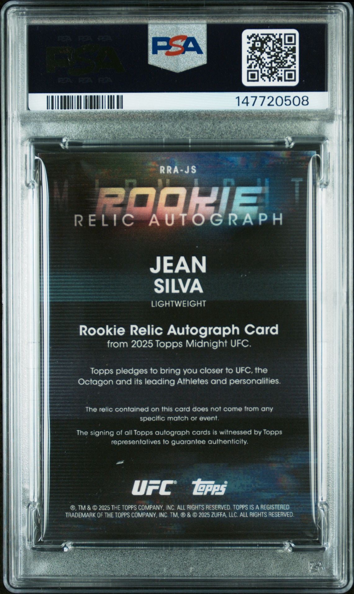 2025 Topps Midnight UFC Jean Silva #RRA-JS Rookie Relic Moonrise #/25 Auto