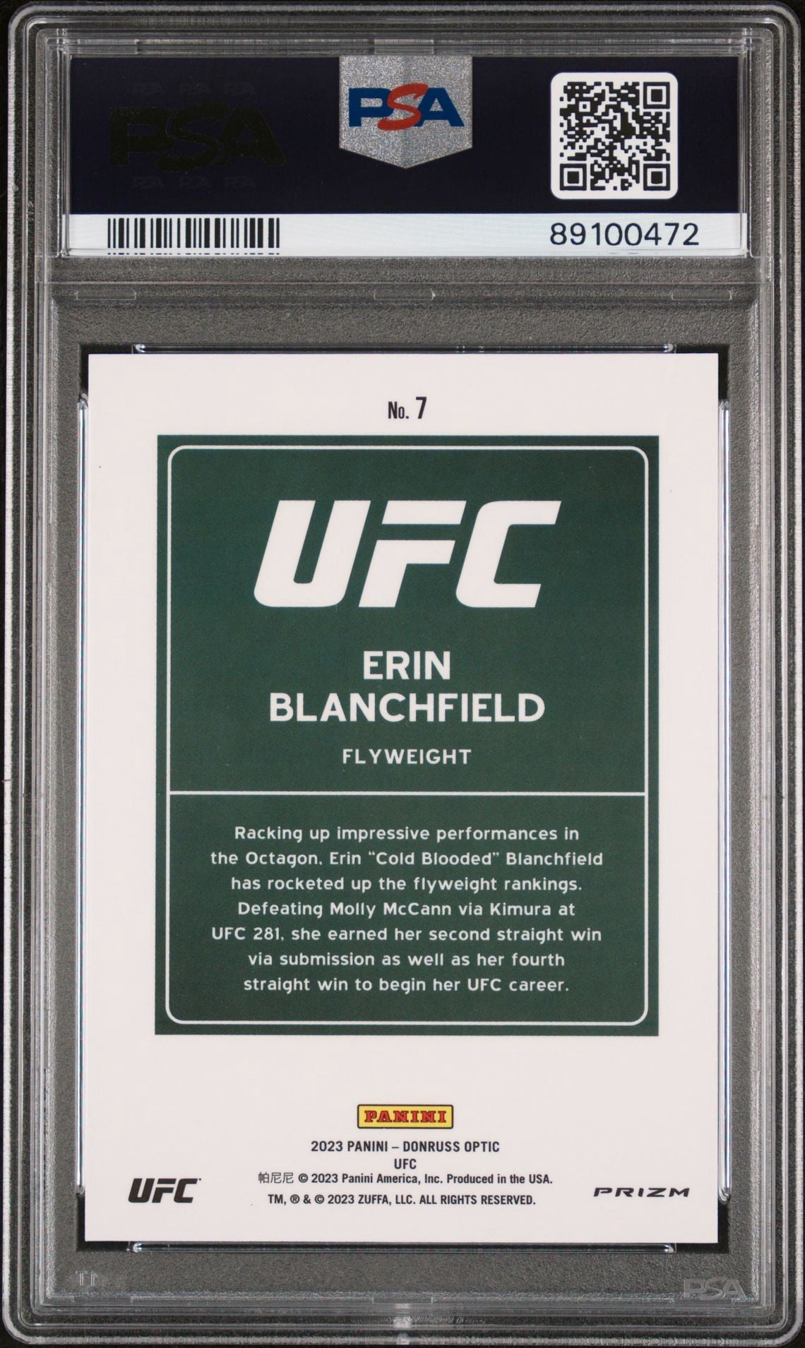 2023 Donruss Optic UFC Erin Blanchfield Downtown PSA 10