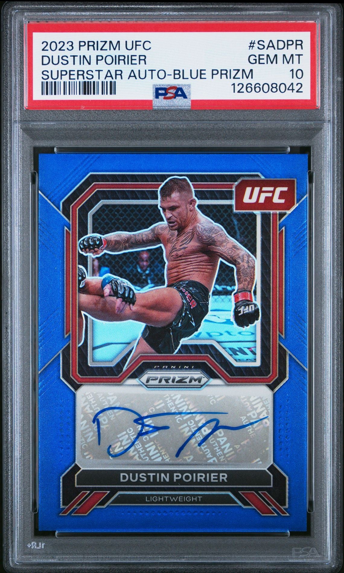 2023 Prizm UFC Dustin Poirier Superstar Autographs Blue #/49 PSA 10