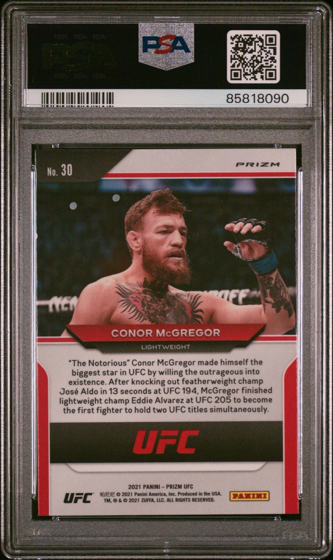 2021 Prizm UFC Conor McGregor #30 Silver Prizm PSA 10 