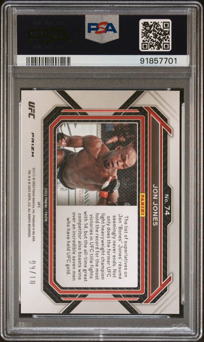 2023 Prizm UFC Jon Jones Blue Shimmer FOTL #/10 PSA 9