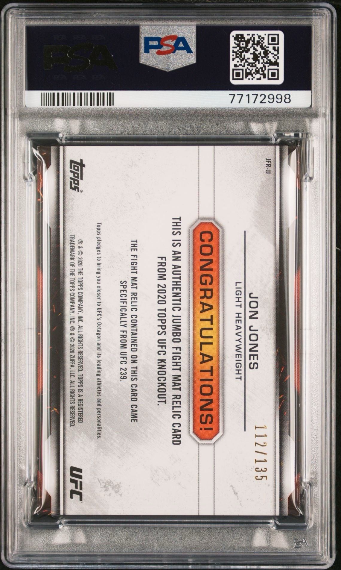 2020 Topps UFC Knockout Jon Jones Jumbo Fight Mat Relic #/135 (Event Used UFC 239) PSA 8