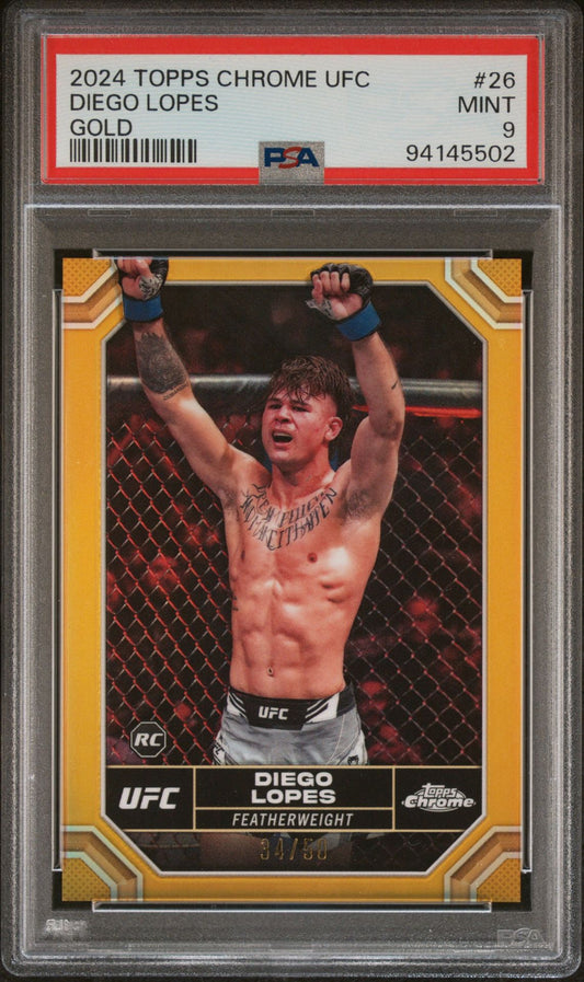 2024 Topps Chrome UFC Diego Lopes Gold #/50 PSA 9