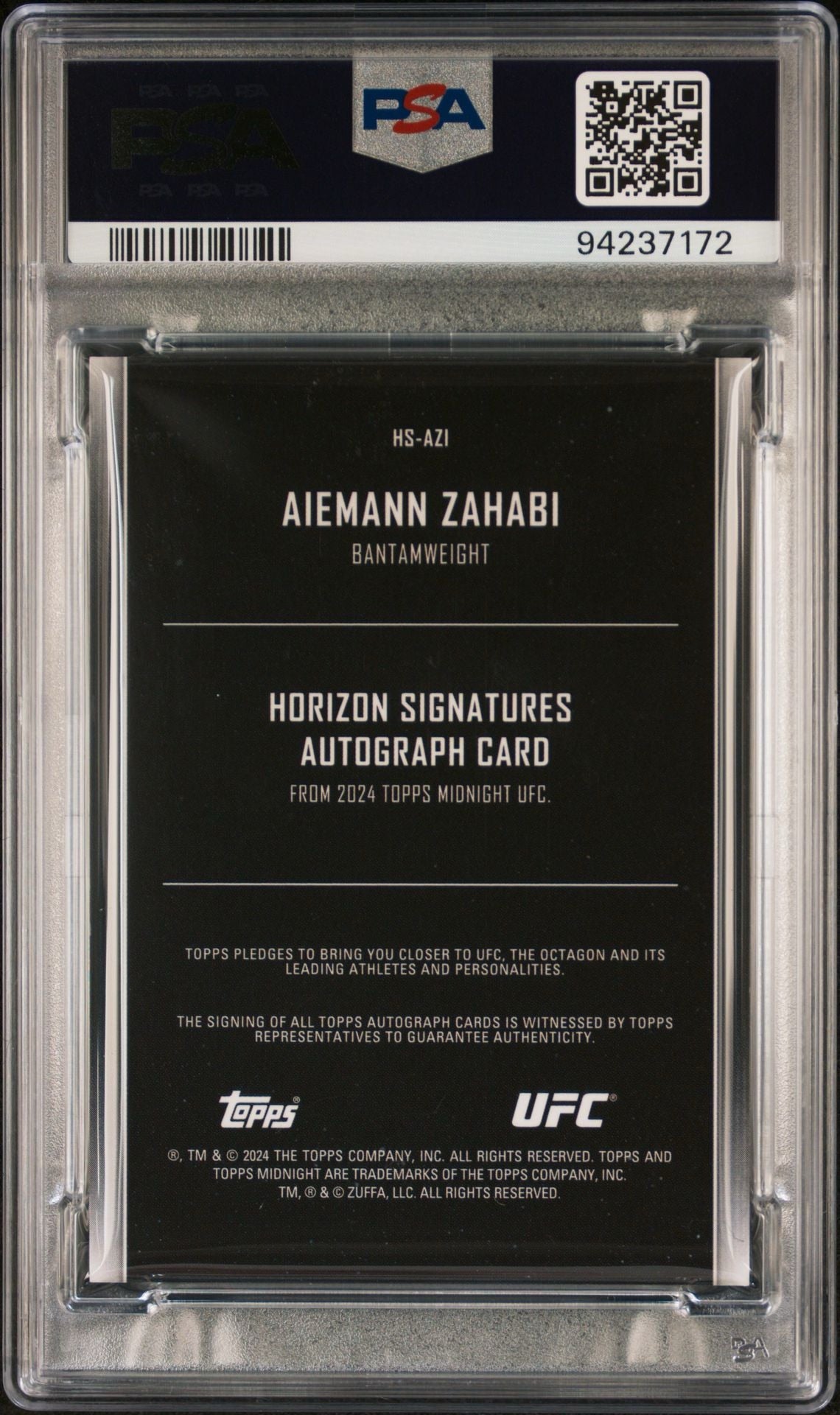 2024 Topps Midnight UFC Aiemann Zahabi Horizon Signatures Moon Beam Auto PSA 9