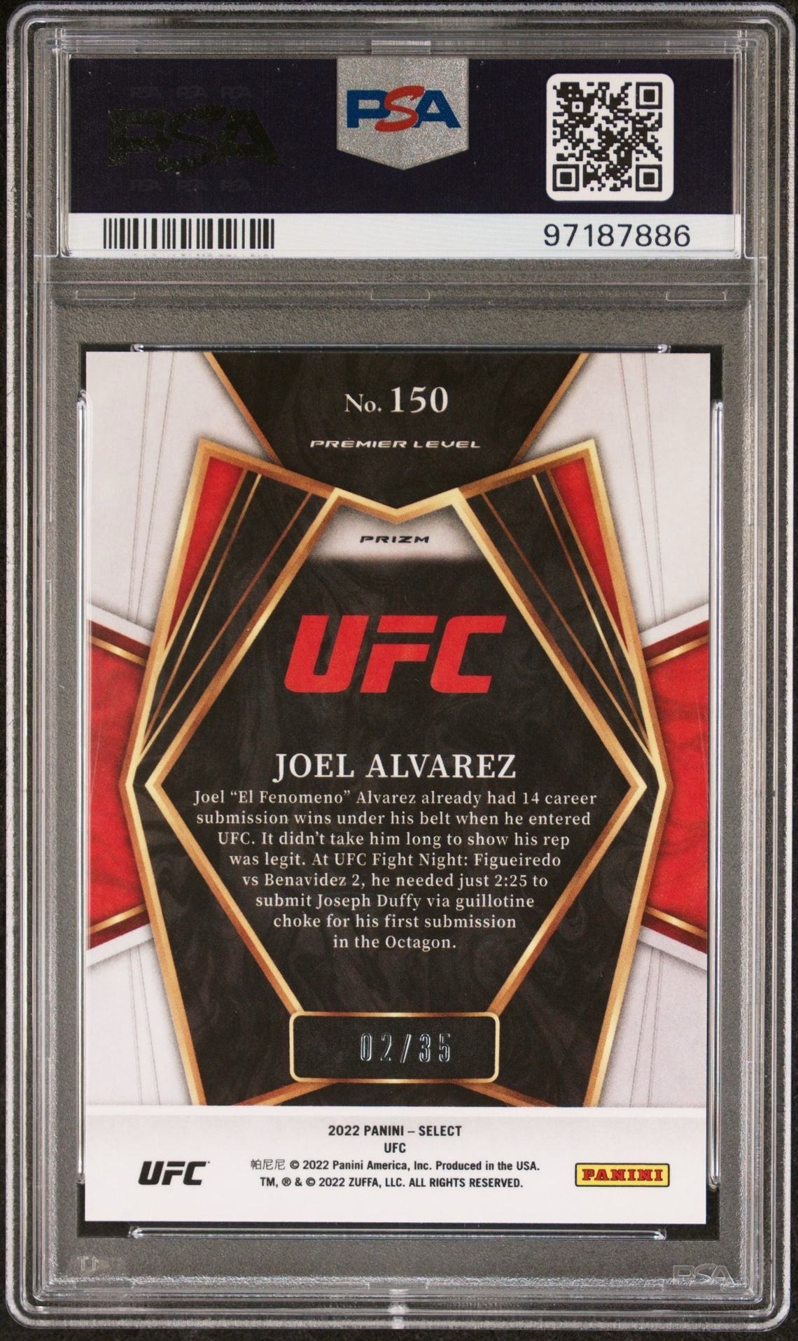 2022 Select UFC Joel Alvarez Orange Prizm Rookie #/35 PSA 10