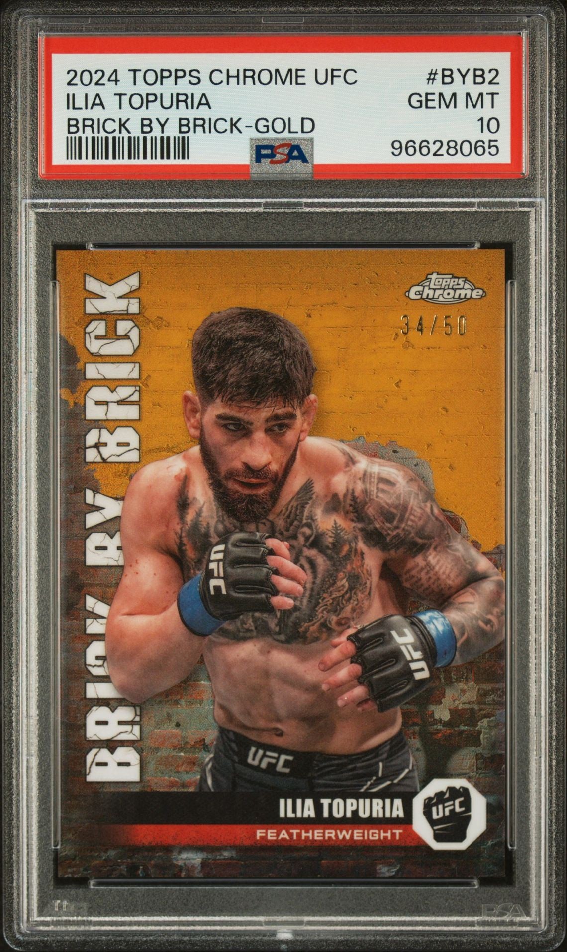 2024 Topps Chrome UFC Ilia Topuria Brick By Brick Gold Refractor #/50 PSA 10