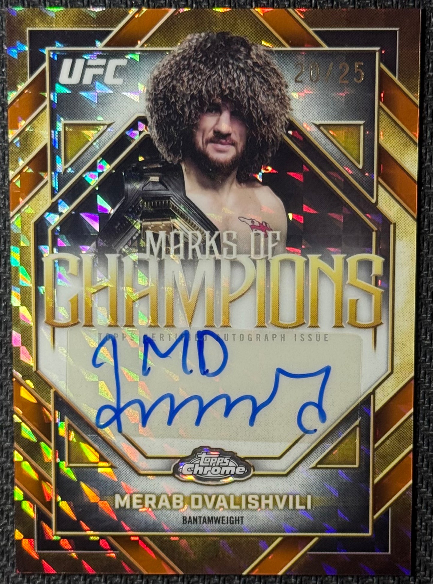 2026 Topps Chrome UFC Merab Dvalishvili Auto Marks Of Champions Orange Geometric #/25