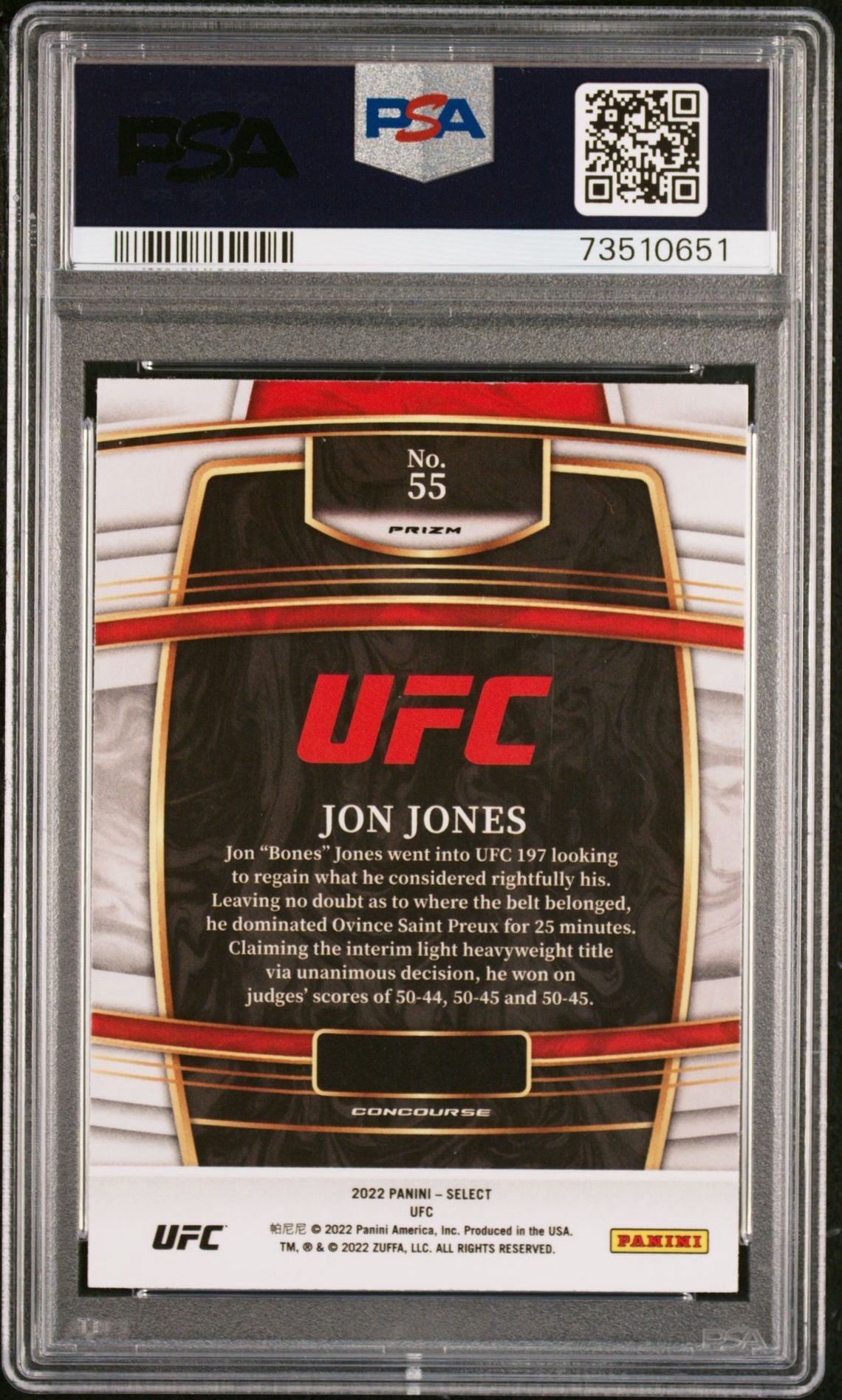 2022 Panini Select UFC Jon Jones Concourse Orange Flash PSA 10