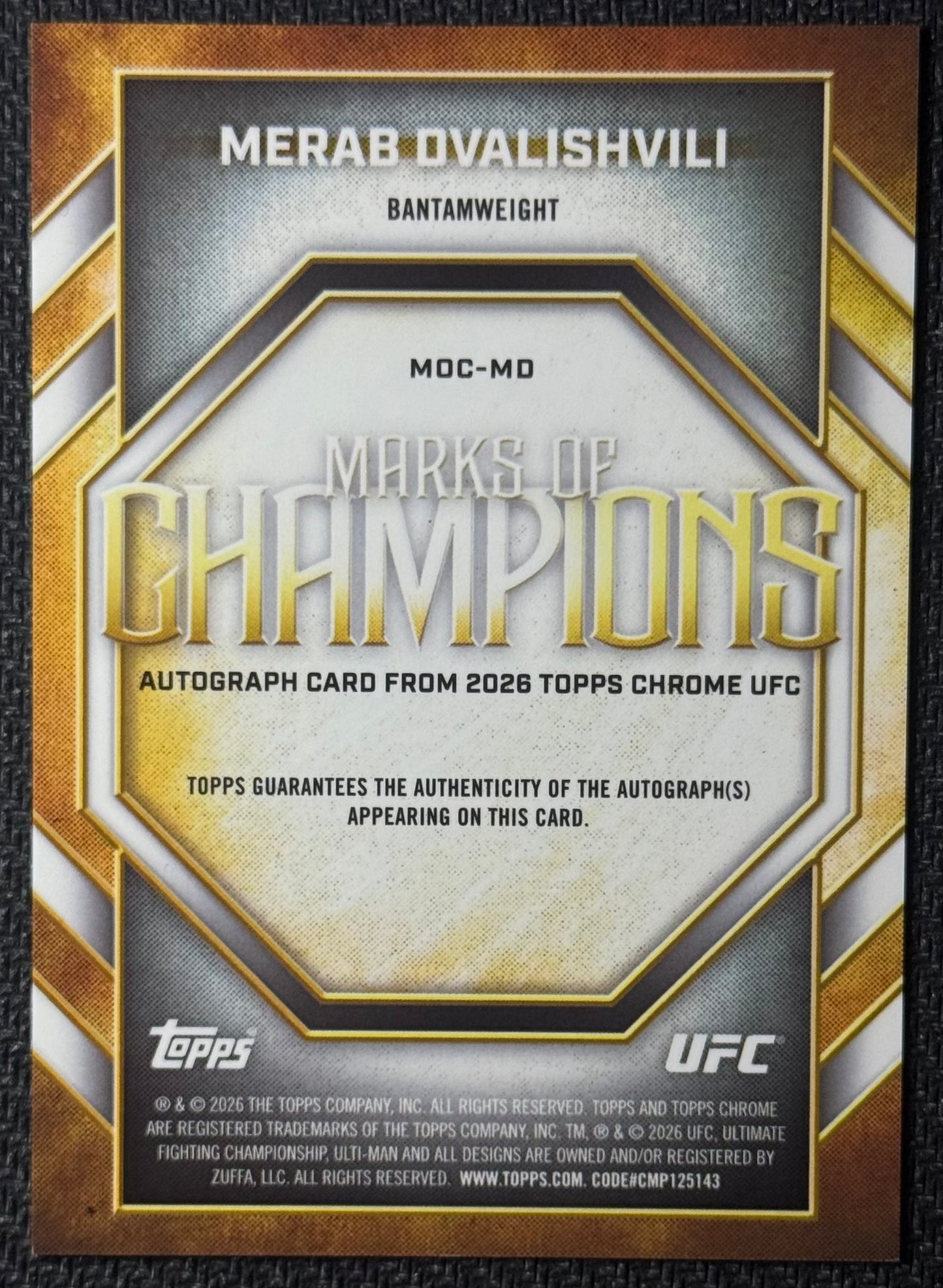 2026 Topps Chrome UFC Merab Dvalishvili Auto Marks Of Champions Orange Geometric #/25