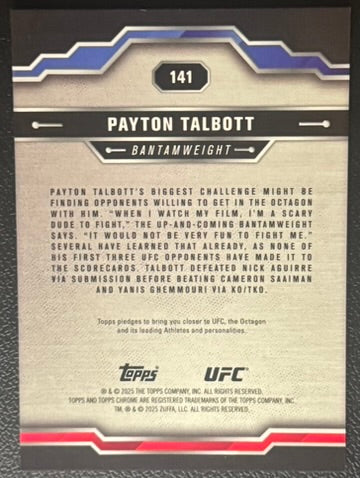 2025 Topps Chrome UFC Payton Talbott #141 Purple Sapphire Refractor #/10