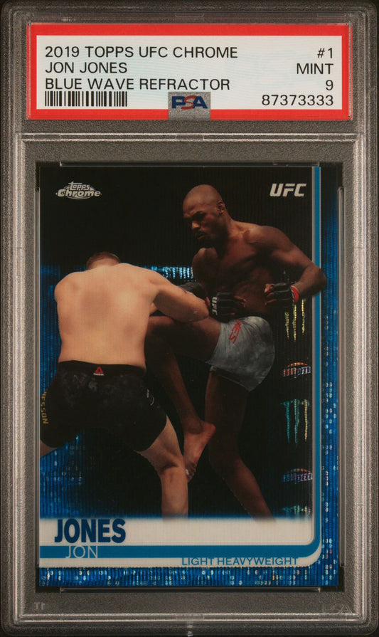 2019 Topps Chrome UFC Jon Jones Blue Wave Refractor #/75 PSA 9