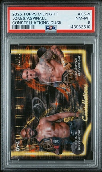 2025 Topps Midnight Jon Jones/Tom Aspinall Constellations Dusk #/75 PSA 8