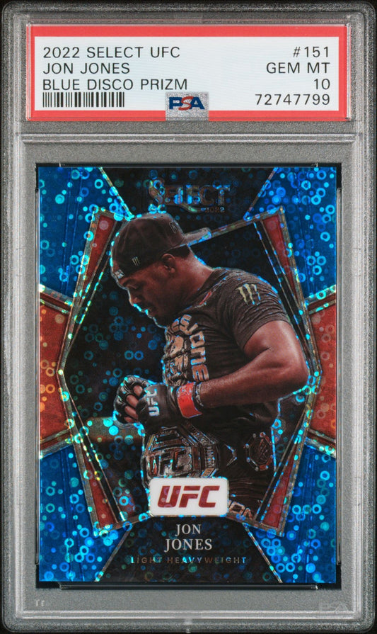 2022 Panini Select UFC Jon Jones Premier Level Blue Disco Prizm #/49 PSA 10