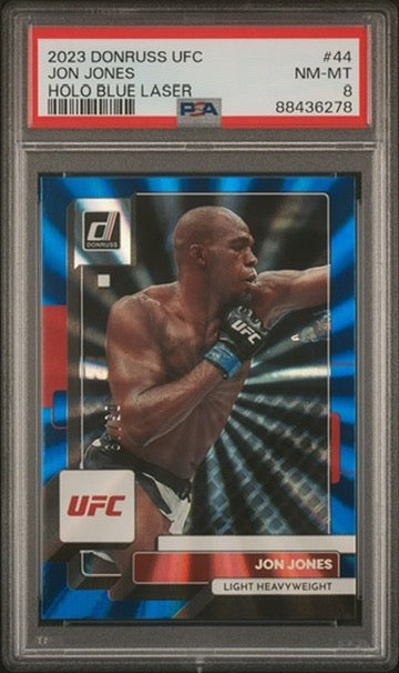 2023 Donruss UFC Jon Jones Holo Blue Laser #/49 PSA 8