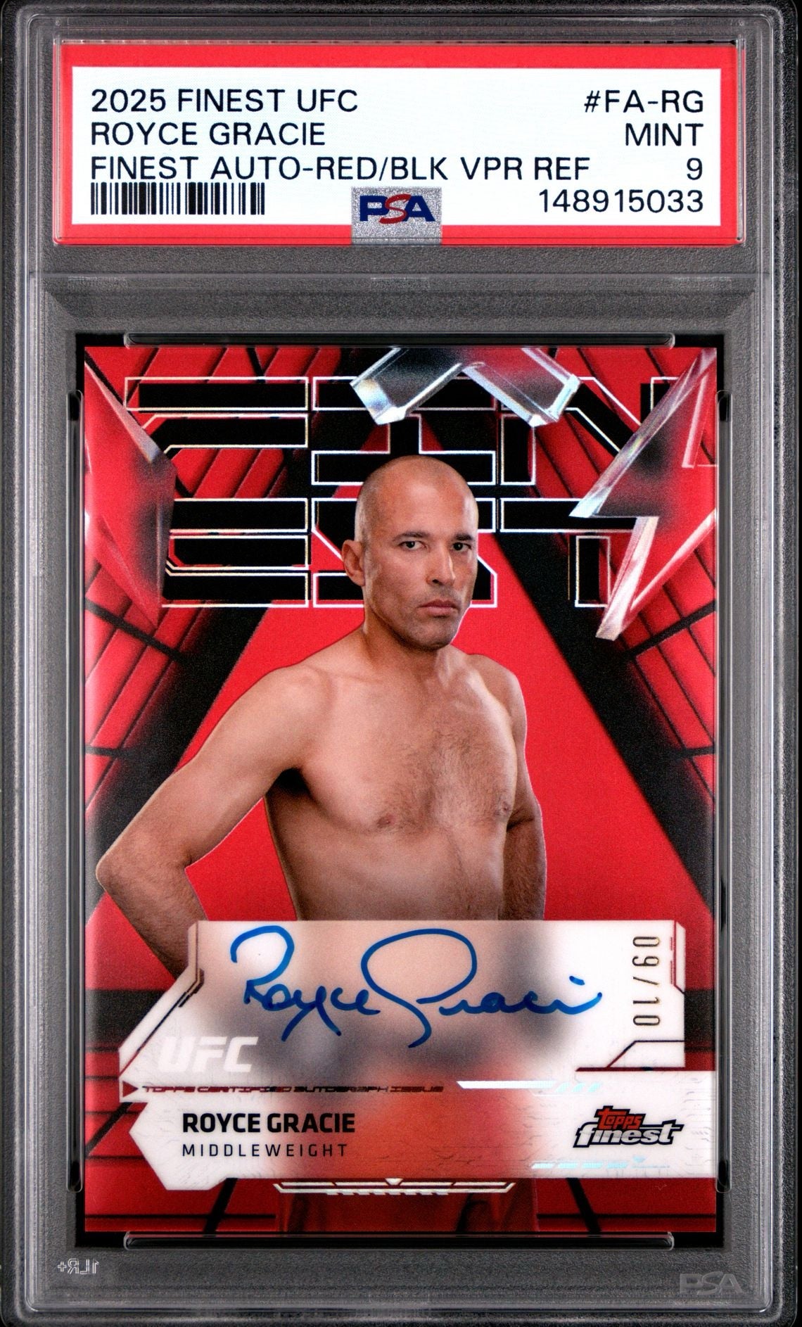 2025 Topps Finest UFC Royce Gracie Finest Auto Red Black Vapor #/10 PSA 9