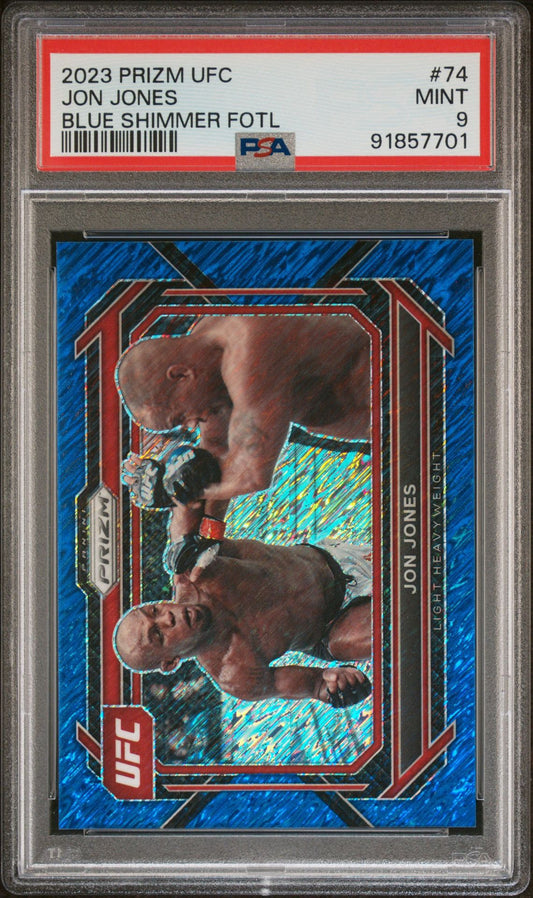 2023 Prizm UFC Jon Jones Blue Shimmer FOTL #/10 PSA 9