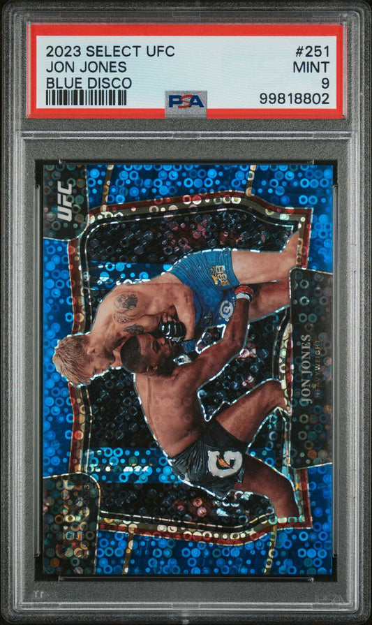 2023 Select UFC Jon Jones Octagonside Blue Disco #/49 PSA 9