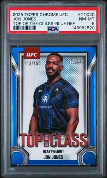 2025 Topps Chrome UFC Jon Jones Top of the Class Blue Refractor #/150 PSA 8 (Pop 1)