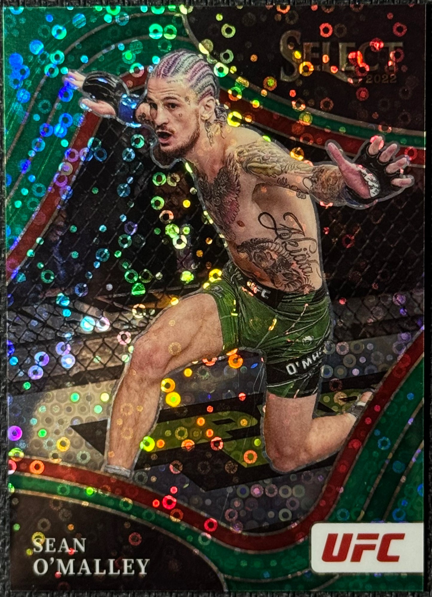 2022 Panini Select UFC Sean O'Malley Green Disco Octagonside #/5
