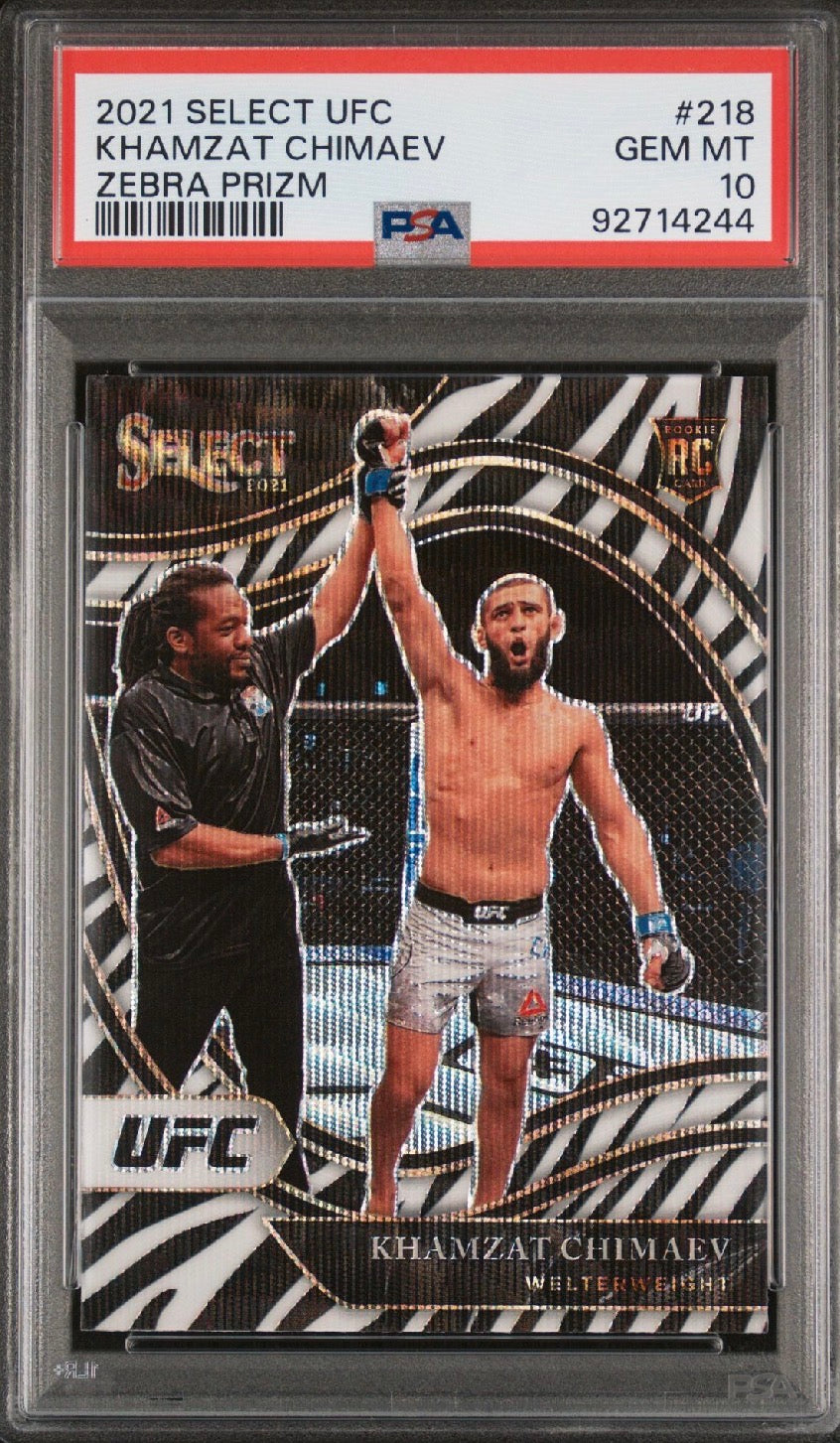 2021 Select UFC Khamzat Chimaev Zebra Octagonside PSA 10