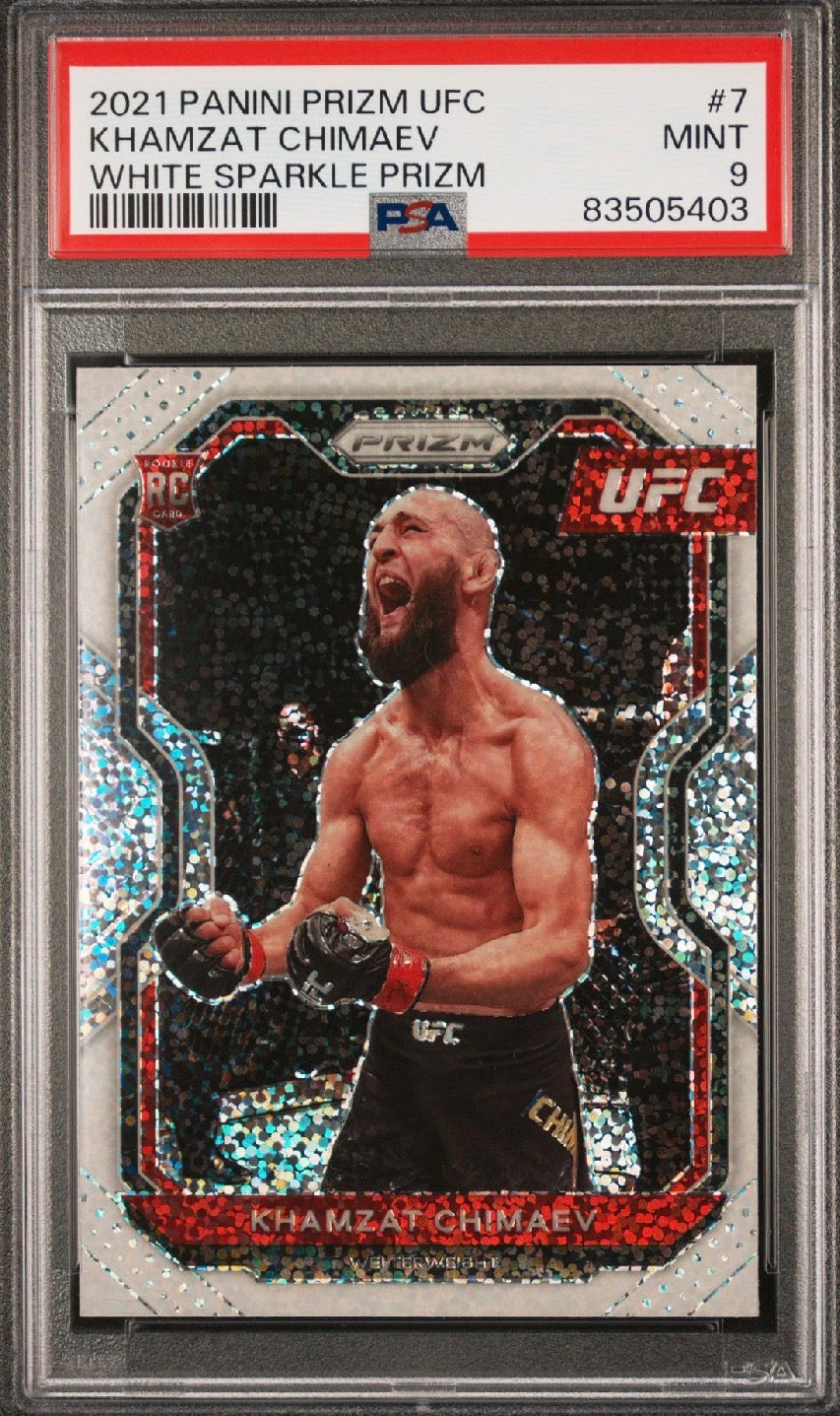 2021 Panini Prizm UFC Khamzat Chimaev White Sparkle Prizm Rookie PSA 9