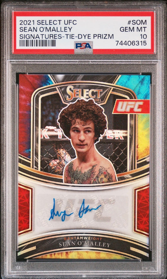 2021 Select UFC Sean O'malley Signatures- Tie-Dye Prizm Auto #/25 PSA 10